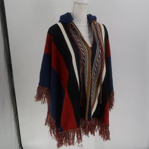 Vintage Sweater Bee Pull over Sweater Poncho Hooded Size Medium